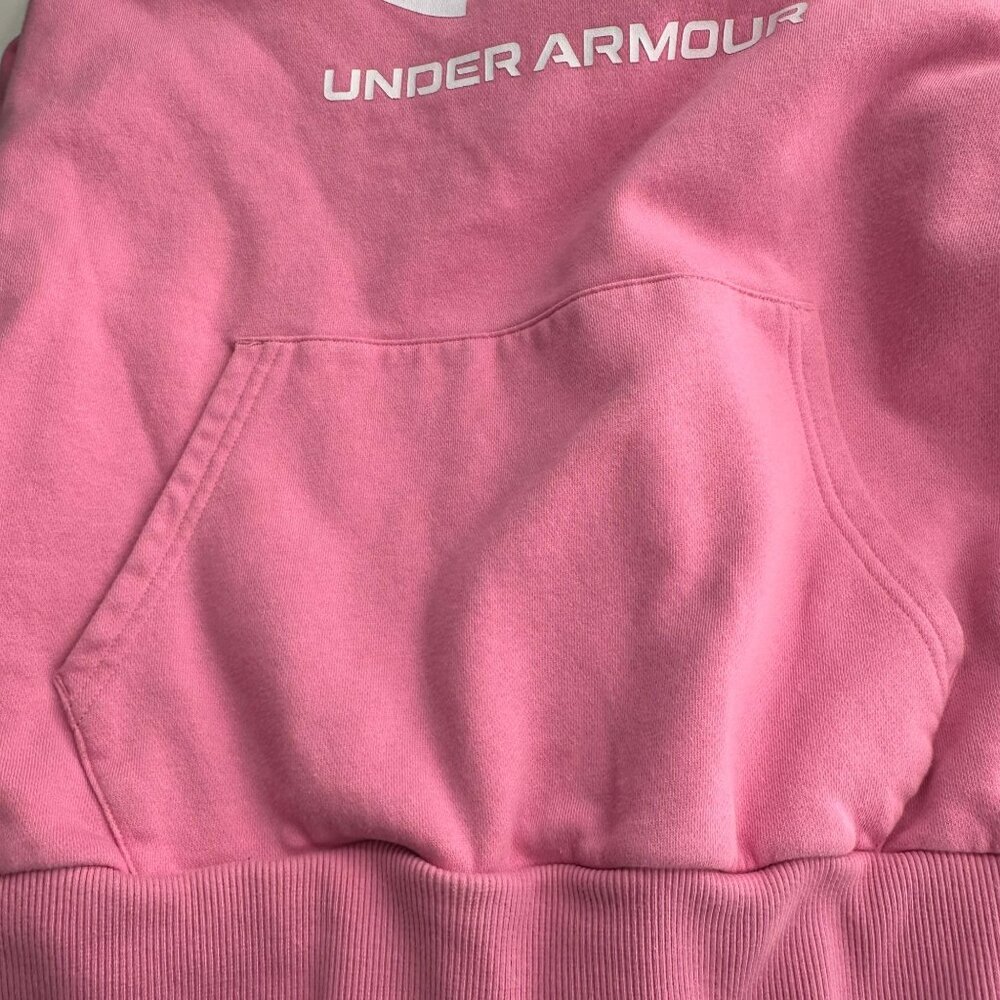 Under Armour Pink Pullover Hoodie Sweatshirt Large Barbie Athletic Logo Fleece - Picture 9 of 9